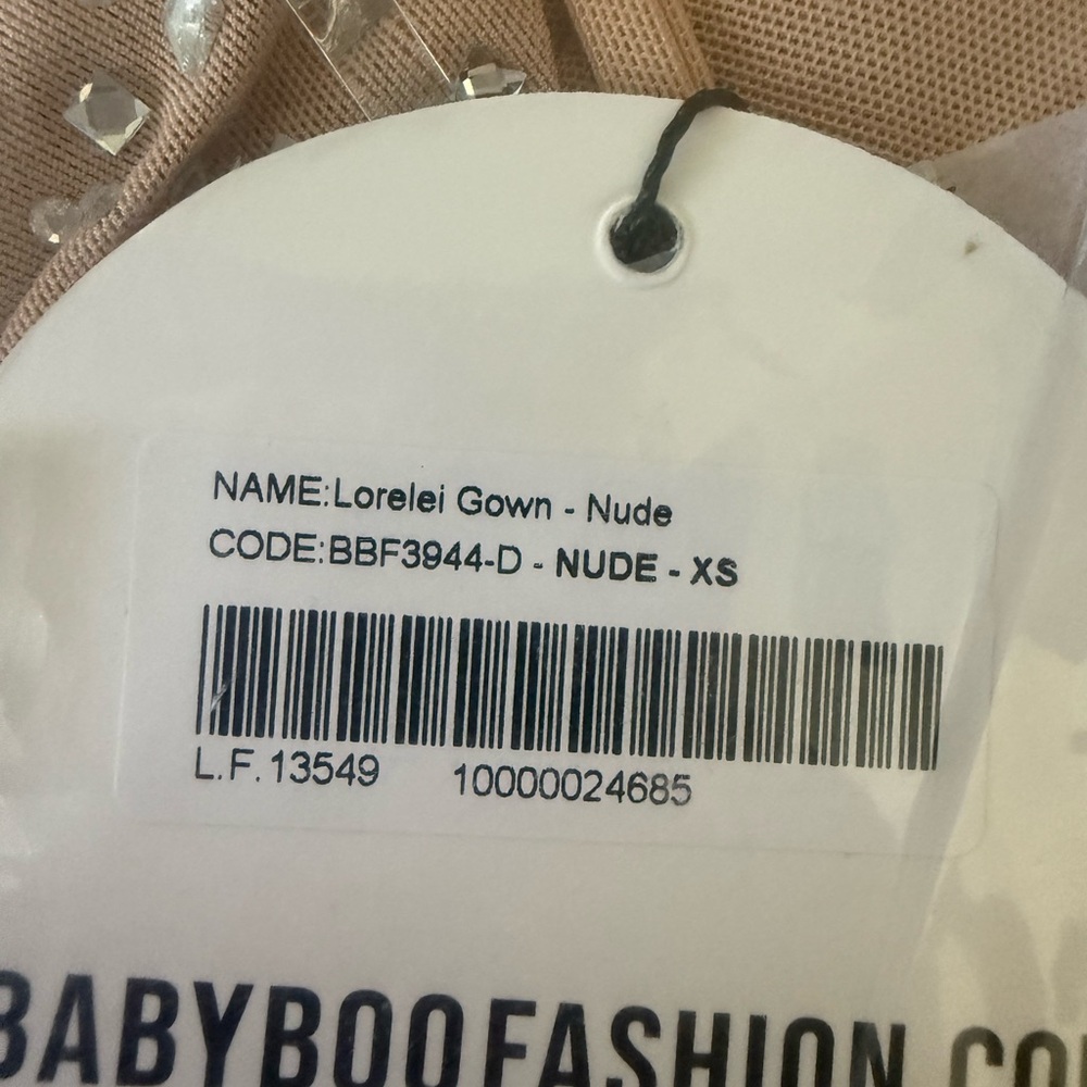 Nude Beaded Spaghetti-Strap Evening Gown - Picture 4 of 4